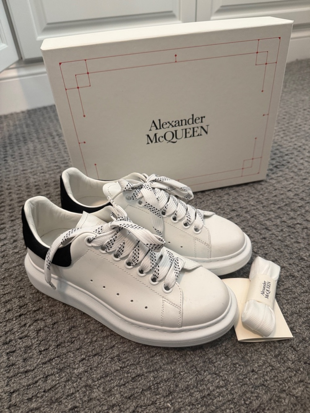 Alexander McQueen White Leather Oversized Sneakers with Black Heel Tab